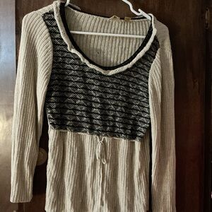 Beige and Black Ribbed Knit Sweater